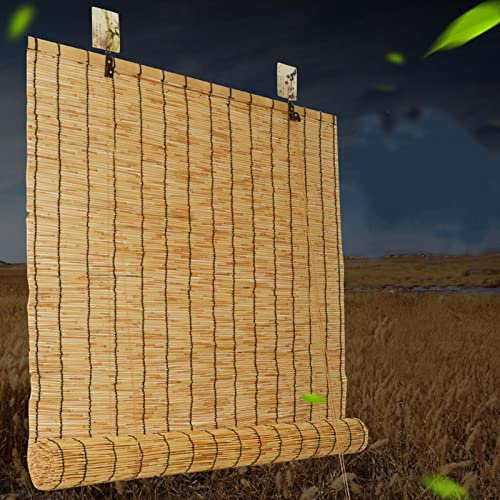 Zlovne Vertical Blackout Bamboo Blinds,Natural Reed Curtain and Black Rope Handwoven,Retro Lifting Curtain Bamboo Blind,Privacy Bamboo Roller Blind for Porch/Patio/Door (155x250cm/61x99in)