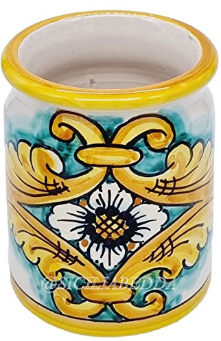 sicilia bedda - Boccale da Birra Ceramica Caltagirone - Realizzato e Dipinto a Mano (Fiore su Maioliche)