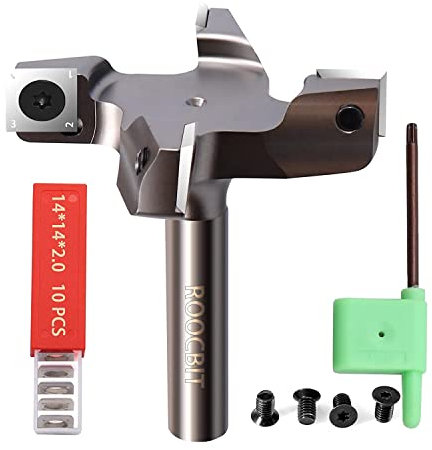 RKURCK CNC Spoilboard Surfacing Router Bit, 1/2 Shank 3 Cutting Diameter, Carbide Insert Slab Flattening Router Bit Planing Bit Wood Planer Bit Woodworking Tools Comes with 10 Replacement Blades