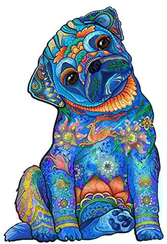 Blumuze Wooden Jigsaw Puzzle, Cute Pug Wooden Puzzle, 300pcs, 44 * 29.7cm, All Ages, Intermediate, Whimsical Animal, Pug, 1 Set, 1 Item, 300 Pieces, 1 Box, 300 Units
