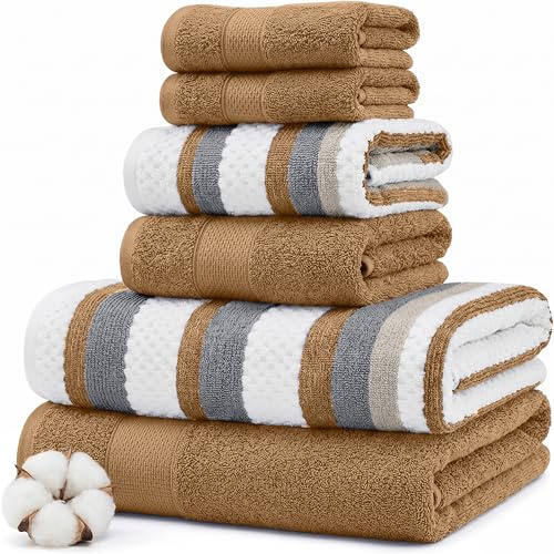 Modern Threads Pax 6-teiliges Wendegarn-gefärbtes Jacquard-Handtuch-Set – Badetücher, Handtücher und Waschlappen – super saugfähig und schnell trocknend – 100% gekämmte Baumwolle, Senfgelb