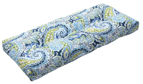 Magpie Fabrics Patio Bench Cushion 42x18, Indoor/Outdoor Non-Slip Water Resistant Long Seat Pads, Tufted Loveseat Cushion for Swing, Settee, Window, Garden, Wicker, Front Porch (Paisley Lapis Green)