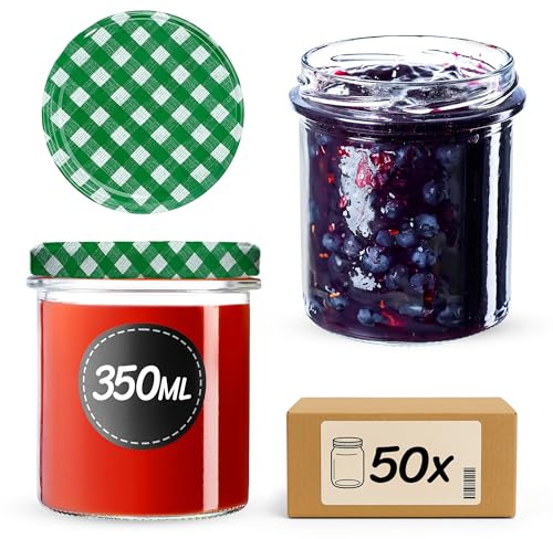 KADAX 50er Set Marmeladengläser 350ml TO82, Einmachgläser Vorratsgläser Mason Jar mit Schraubdeckel, Luftdichte Schraubgläser, Honig & Konfitüre