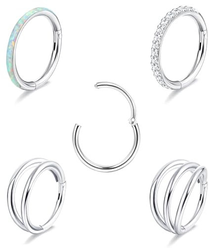 Dimaday 16G/18G Nasenpiercing Ring für Damen Herren 316L Chirurgenstahl CZ Opal Scharnier Lippen Nasenringe Conch Piercing Ring Knorpel Hoop Ohrringe Clicker Septum Piercing Schmuck 8mm 10mmlau