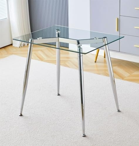 Hallowood Furniture Cullompton Rechteckiger kleiner Tisch, Glas-Esstisch mit verchromten Metallbeinen, kompakter Esstisch, Küchentisch für Zuhause, Restaurants und Café (80 x 60 cm)