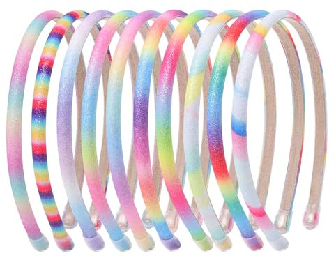 10 Stück Regenbogen-Stirnbänder Pailletten beschichtete Haarreif Glitter-Haarbänder für Frauen Mädchen,0.8cm Regenbogen Alice Bänder Glitter Dünne Stirnband(D7)