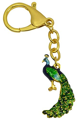Juanxian Feng Shui Rising Phoenix & Protection Pfau Schlüsselanhänger für Schlüsseltasche Geldbörse, pfau, 3.74 x 0.79 in