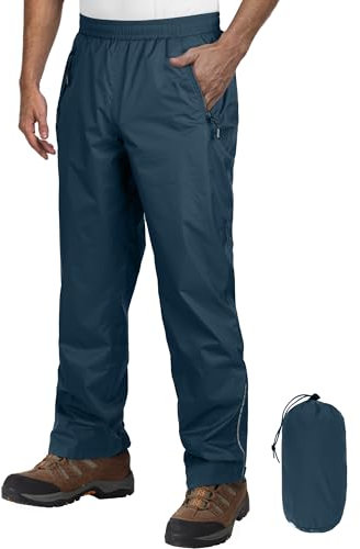 Outdoor Ventures Men's Waterproof Trousers Lightweight Packable Overtrousers Windproof Motorbike Rain Over Pants for Walking Cycling Hiking Fishing Navy Blue XL/34 Inseam