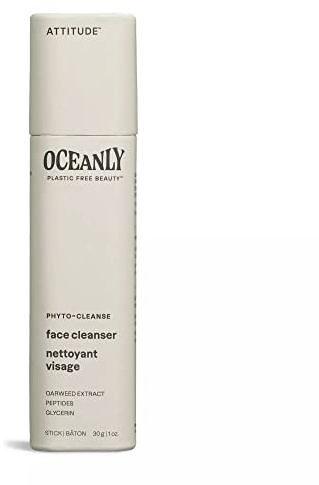 ATTITUDE Oceanly Face Cleanser Stick, EWG Verified, Plastic-free, Plant and Mineral-Based Ingredients, Vegan Beauty Products, PHYTO CLEANSE, Unscented, 30 grams