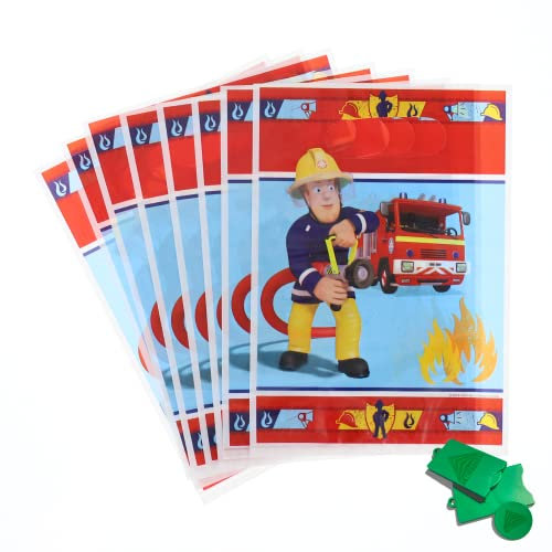 AKTIVHANDEL Feuerwehrmann Sam Partytüten Kindergeburtstag, 8 Stück rot, Party Tüten Mitgebsel Kinder Jungen Mädchen, Geburtstag, 24 x 16 cm inkl. Einkaufswagenchip