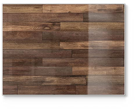 DEQORI Schneidebrett aus Glas | groß 40x30 cm | Motiv Blick auf Holzboden | Design Schneideplatte für Küche | Frühstücksbrett antibakteriell & rutschfest | Glasplatte & Servierplatte