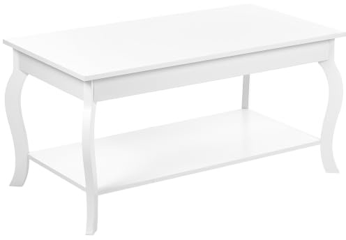 Couchtisch weiß rechteckig niedrig 55 x 100 cm mit Ablage Retro Hartford