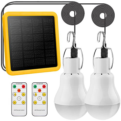 Lámparas Solares con Mando a Distancia 2PCS&3.5M Cable*2, 130Lumen Lámparas Recargables para Exterior Interior, Luces LED Colgantes Linternas Solares para Jardín Emergencia Gallinero Camping Viajar
