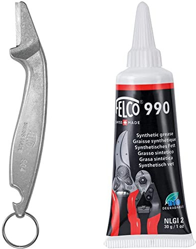 FELCO 904 Schleifstein (Schleifwerkzeug für Gartenscheren/Baumscheren/Astscheren, aus geschmiedetem Aluminium, Schleifkopf), 35x15x5 cm & 990 Fett synthetisch (40 g)