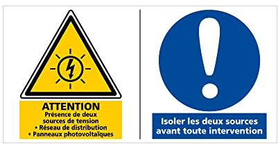 ETIQUETTE PHOTOVOLTAIQUE DEUX SOURCES (C1214). Signalisation Photovoltaïque -