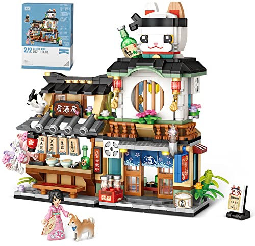 OSDUE Izakaya Shop Mini Bausteine, Japanisch Straßenansicht Mini Building Blocks, MOC Kreative DIY Simulation Architektur, für Mädchen von 6-12 Jahren (789PCS)