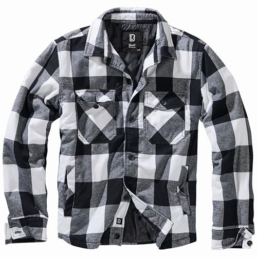Brandit Individual Wear Herren Steppjacke Flanell Holzjacke Warm Gerade Geschnitten Casual Outdoor Jacke mit 2 Brusttaschen, Weiß/Schwarz, L