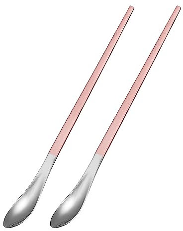 sourcing map Set of 2 Long Handle Spoon, 10-Inch Stainless Steel Ice Cream Spoon Cocktail Stirring Spoons Coffee Spoons for Mixing, Beverage, Coffee (Silver Pink)
