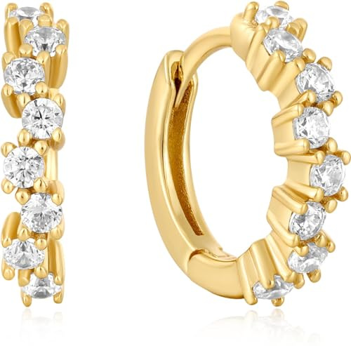 ANIA HAIE Damen Creolen EDIT EAR Ohrringe aus 925 Sterling Silber, besetzt mit 16 Zirkonia, Größe: 11,5 mm, inkl. Geschenkverpackung