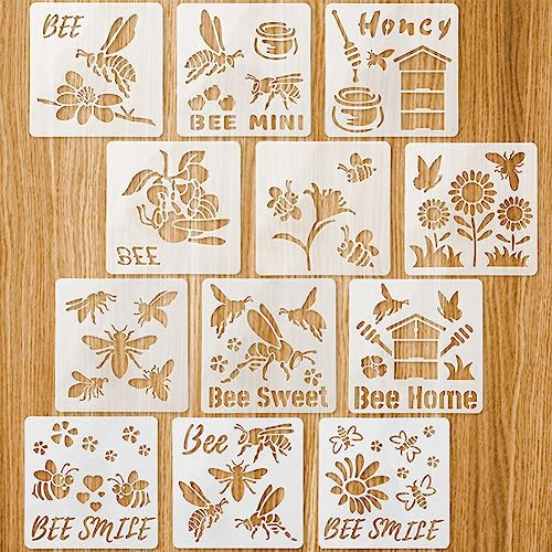 12 Stück Bienen-Zeichenschablonen, wiederverwendbar, Bienen-Honigglas, Malvorlage, lächelnd, Biene mit Blume, süße Airbrush-Schablone für Bastelarbeiten, Malerei, Scrapbooking,