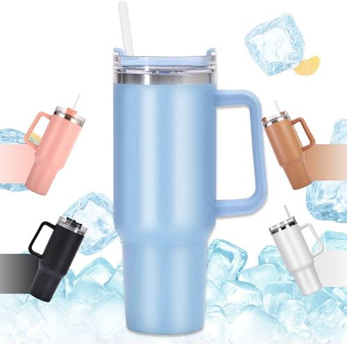 Thermobecher mit Strohhalm und Henkel, 40oz Kaffeebecher to Go mit Deckel,Doppelwandiger Edelstahl Vakuum Isolierbecher 1180ml, Autobecher,Trinkbecher Tumbler Reisebecher für Heißer und Kalter