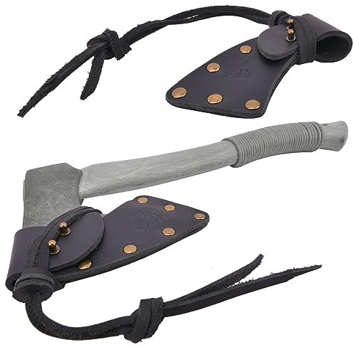Leather Hatchet Sheath, Axe Sheath Cover, Cowhide Axe Hatchet Protector Handmade (Black - Buffalo Hide, Blade B: 3 3/8 ~ 3 3/4)