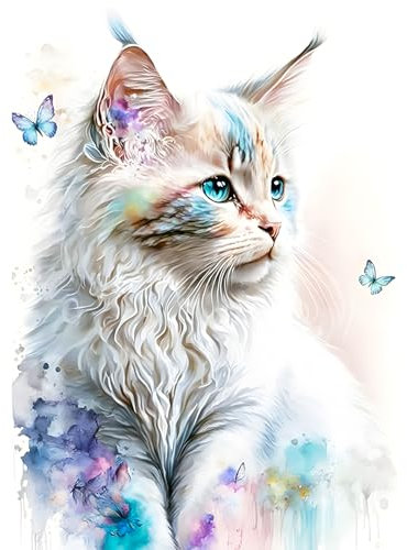 AIRDEA DIY 5D Süße Kleine Katze Diamant Malerei, Full Round Drill Diamond Painting Set, Full Runden Steine Diamanten Stickerei Strass Erwachsene Malen nach Zahlen Perlen Bilder 30x40cm