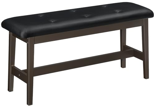 HOOBRO Dining Bench, Bamboo Dining Room Bench with PU Leather Upholstered Seat, for Kitchen, Living Room, Hallway, Kitchen, Entryway, Brown and Black CB13CD01