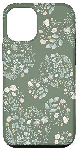 Hülle für iPhone 12/12 Pro Disney Mickey Mouse Icon Frühlingsblumen Dusty Green