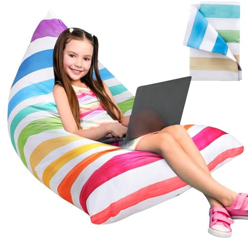 Byzesty Sitzsack-Stuhlbezug, Sitzsack Kinder Kuscheltier Aufbewahrung Stofftier Sitzsack Bezug Sitzsäcke für Kinder Sitzsack Kinderzimmer Kindercouch (Regenbogen)