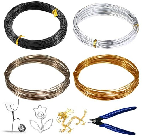 1mm x 40m (4 Farben) Basteldraht Draht Draht zum Basteln Schmuckdraht Bonsai Draht Wire Basteldraht Schwarz Basteldraht Dünn Basteldraht 1mm Schwarzer Draht zum Basteln für Kunsthandwerk