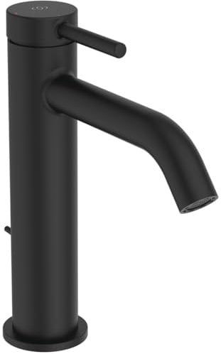 Ideal Standard BD761XG Ceraline Nuovo Waschtischarmatur mit Ablauf, Bad-Wasserhahn mit Auslauf, Mischbatterie Waschbecken, Wassersparend BlueStart, Schwarz (Silk Black)