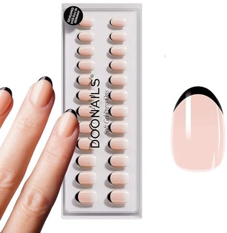 DOONAILS – Press On Nails 30er Set Black French abgerundete Form Creme/Schwarz– Nägel zum Aufkleben Full Cover in Salonqualität – Fake nails soft gel Short – Natürliches & angenehmes Tragegefühl