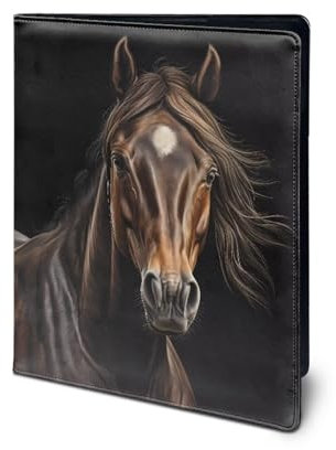 COEQINE 3D-Pferde-Thema, Damen, Leder, Bürobedarf, Ordner, Taschen für Lebenslauf, Importierung, Dokumente, mit Klemmbrett, mehrere Taschen und Fächer, halten Sie Dokumente für die Arbeit