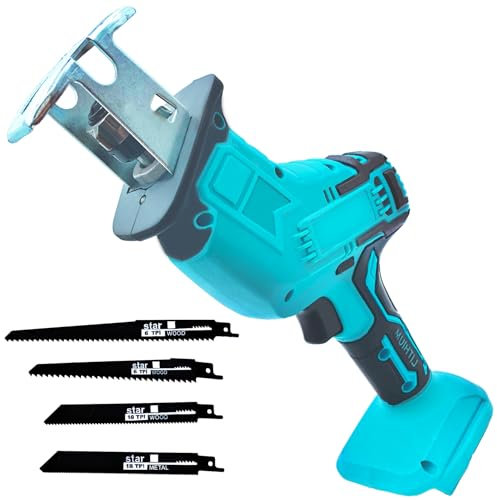 Cordless Reciprocating Saw Compatible with Makita 18V Batteries, 0-3500 RPM Variable Speed, Electric Sabre Saw with 4 PCS Saw Blades for Metal, Wood, PVC Pipe Cutting, Tree Pruning, Without Battery