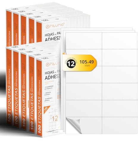 A4-Bögen mit weißen selbstklebenden Etiketten, Erstellen Sie Ihre eigenen individuellen, Sicherer selbstklebender A4-Papier, Selbstklebendes Etikett zum Bedrucken - Ofituria (12 pro Blatt, 2000 Bögen)