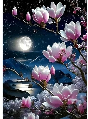 feelive Fleur Peinture par Numéro pour Adulte, Lune Kit de Peinture à l'huile sur Toile Bricolage pour Enfant Débutants Avec Pinceau Pigment Acrylique 30x40cm