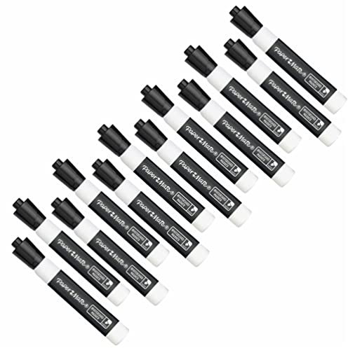12 x Paper Mate Dry Wipe Marker Pens | Bold, Bullet Tip Felt Nib | Perfect for Writing on Whiteboards & for use at Home, School or Office | Black Colour Ink | Loose in Plain Packaging