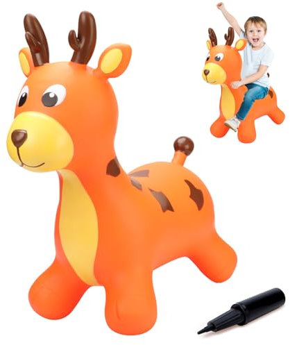 Herfair Hüpftier ab 2 Jahre Kinder Aufblasbare Hirsch mit Luftpumpe Hüpfball Hüpfspielzeug Geschenk für Weihnachten, Tragfähigkeit 150 kg (A)