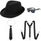 UILYNIU 4 Stück Mafia Gatsby Gangster Kostüm Herren, 1920s Jahre Herren Accessoires Hut Gläser Krawatte Hosenträger, Panama Gangster Hut Erwachsene Kostüm fur Halloween Karneval Kostümparty