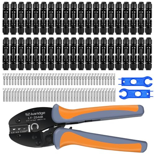 Professionelles 20 Paar Solarstecker Crimpzange Set für 2,5/4/6mm² Solarpanel P-V Kabel, 43-teilig, mit Schraubenschlüssel