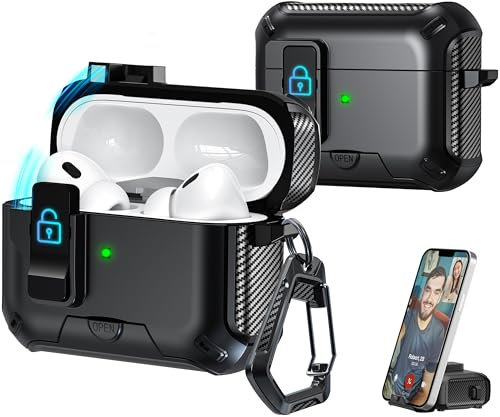 R-fun Kompatibel mit AirPods Pro 2. Generation/1. Generation Kopfhörerhüllen, vollständig sturzsicheres Auto-Eject-Schutzhüllendesign, neues Ladeanschluss-Staub- und Ständerdesign,Schwarz