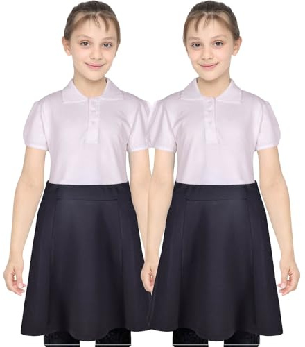 A2Z 4 Kids Pack of 2 Girls Plain School Uniform Skater Skirts Knee Length Elasticated Waist Summer Lightweight School Wear Skirts Age 5-14 Years
