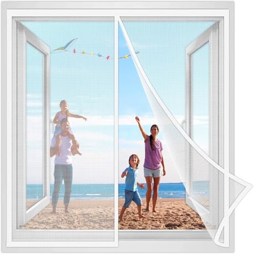 Zanzariera magnetica L130xH135 cm,zanzariera per balcone,finestra senza forare con strisce magnetiche complete e telaio largo 4 cm,rinforzata,bianca