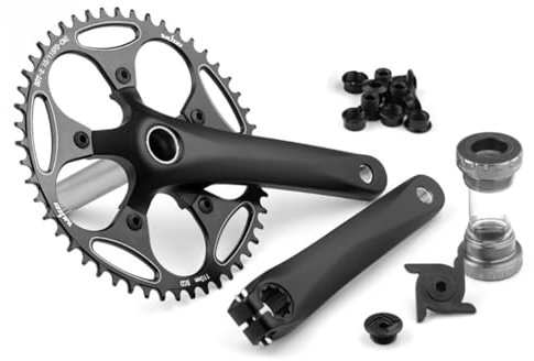 Singlespeed Rennrad Kurbelgarnitur 172,5mm Integriert Hohl Kettenradgarnitur 110BCD 50/52/54/56/58/60T Kettenblatt Rund Kurbelarm-Set Mit Tretlager 9 10 11Gang Aluminium-Legierung(172.5mm 50T)