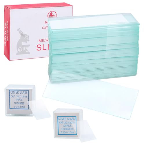 50 Stück Objektträger und 200 Stück Deckgläser (18x18mm+22x22mm),Objektträger Mikroskop (76.2x25.4mm),Deckgläser Mikroskop,Mikroskop Zubehör,für Labor Biologie Wissenschaft Studium