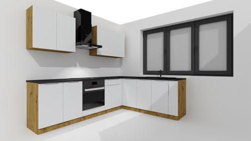 JUANIO Cocina Esquinera Completa ISYA 9 Elementos Color Gris Claro/Artisano - Longitud 200/260 cm