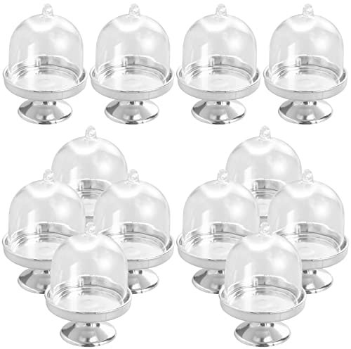 OVBOVA Mini Tortenständer, 12 Pack Mini Kuchenplatte mit Deckel, Kuchenglocke Cupcake Ständer Kuppelabdeckung, Klarer Kleiner Kuchenständer für Schokolade, Dessert, Hochzeit, Geburtstag,Party Deko