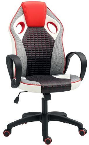 HOMCOM Silla Gaming Tapizada en PU y Malla Silla Gamer Giratoria con Función de Basculante Altura Ajustable para Hogar Oficina Estudio Multicolor