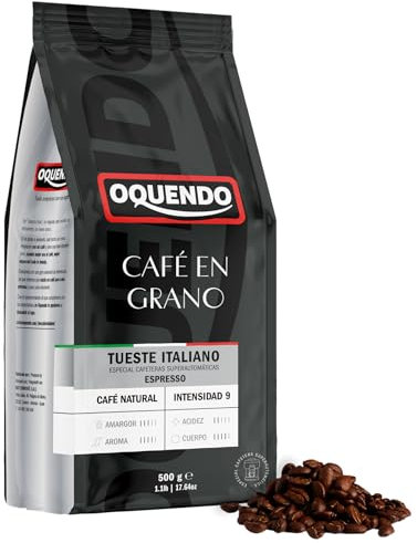 OQUENDO Café en Grano Espresso Italiano 1kg | Tueste Natural Italiano | Ideal para Moler y Preparar | Coffee Beans (2 Paquetes de 500g)